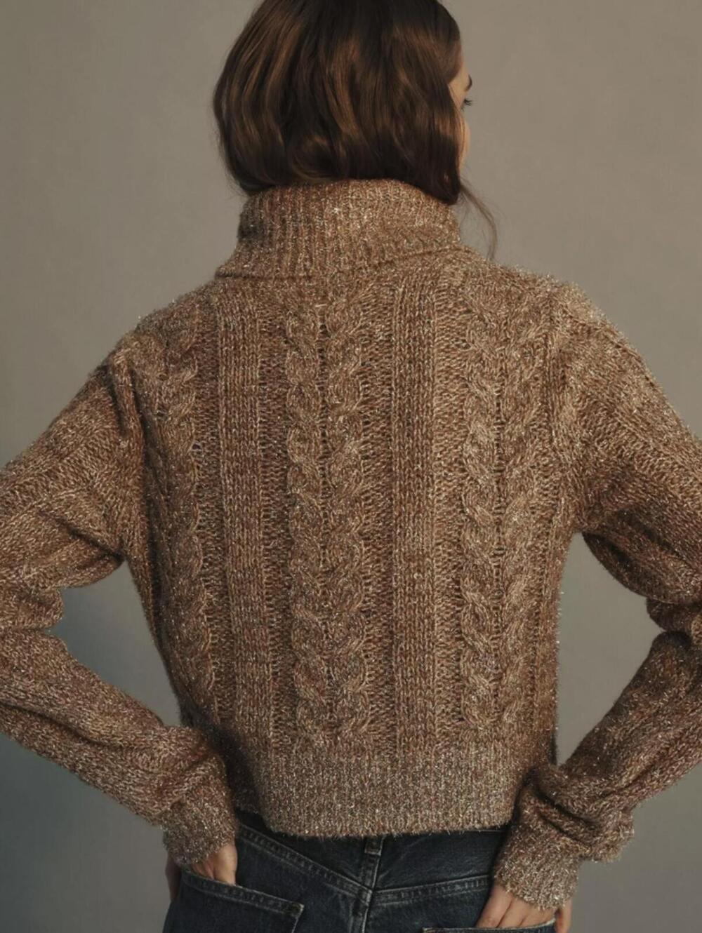 Pilcro Brown Shine Cable-Knit Turtleneck Sweater - Size - Small - NWT - Picture 3 of 9
